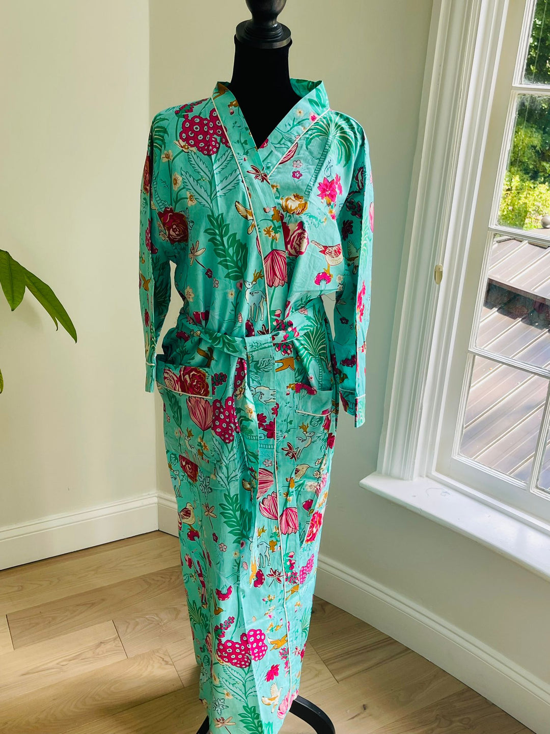 Luxurious Cotton Kimono Robe - Block Print Design