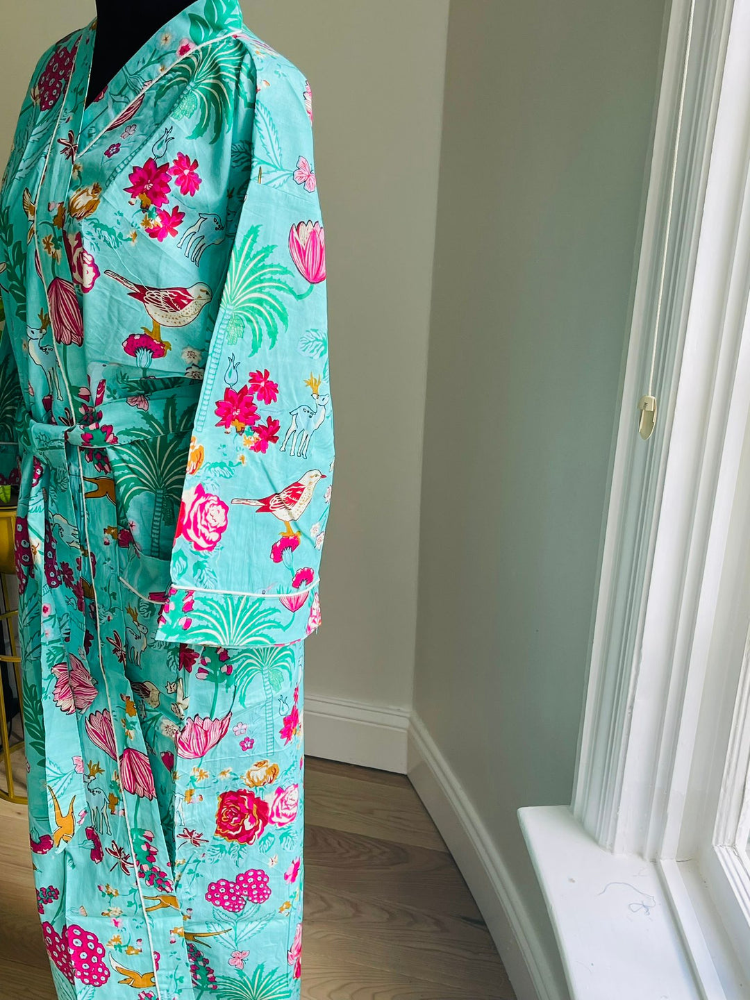 Luxurious Cotton Kimono Robe - Block Print Design