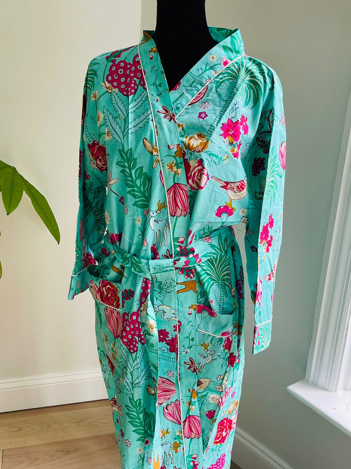 Luxurious Cotton Kimono Robe - Block Print Design