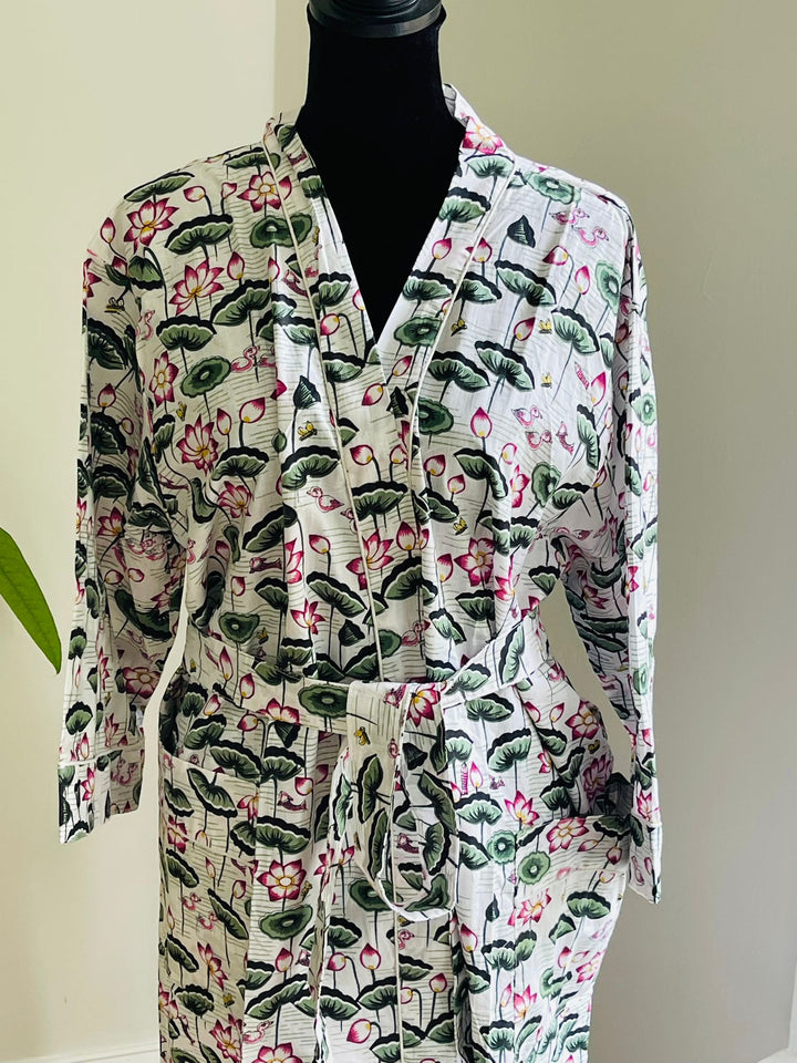 Luxurious Cotton Kimono Robe - Block Print Design