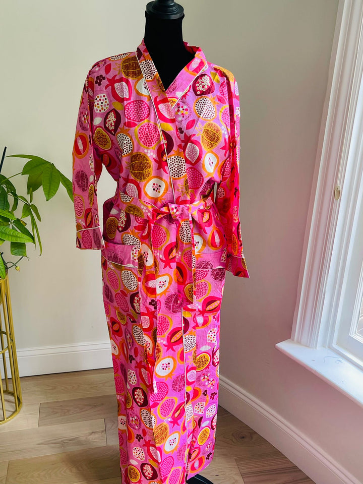 Luxurious Cotton Kimono Robe - Block Print Design