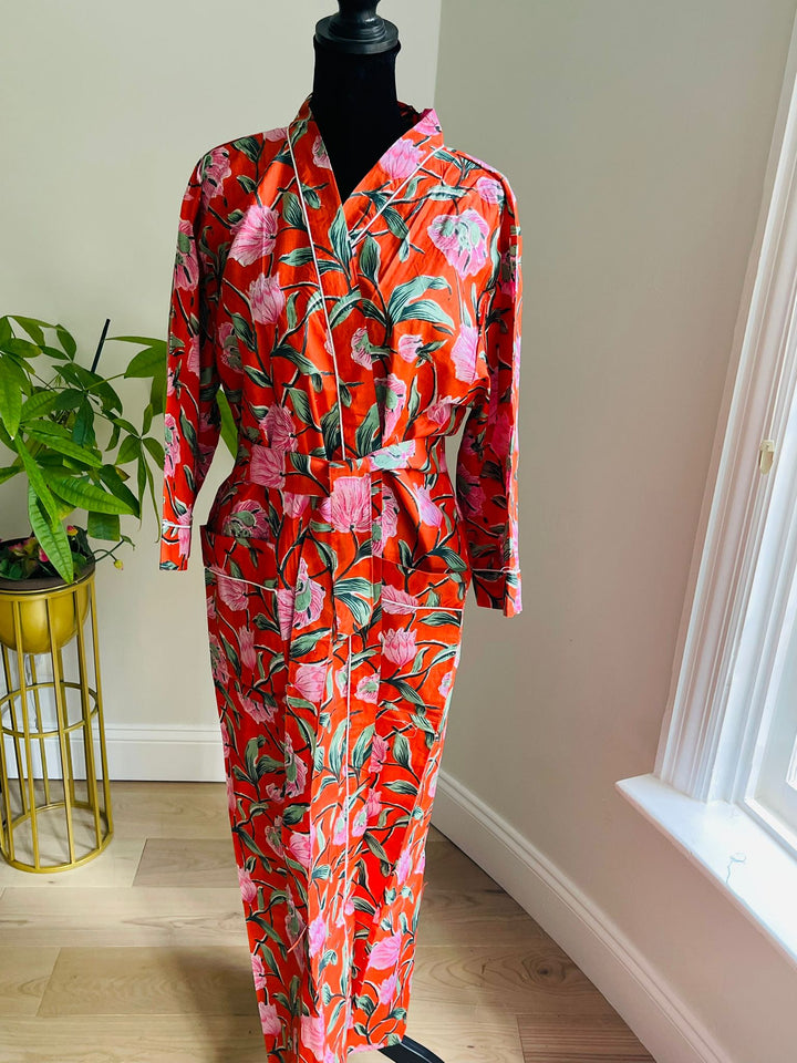 Luxurious Cotton Kimono Robe - Block Print Design