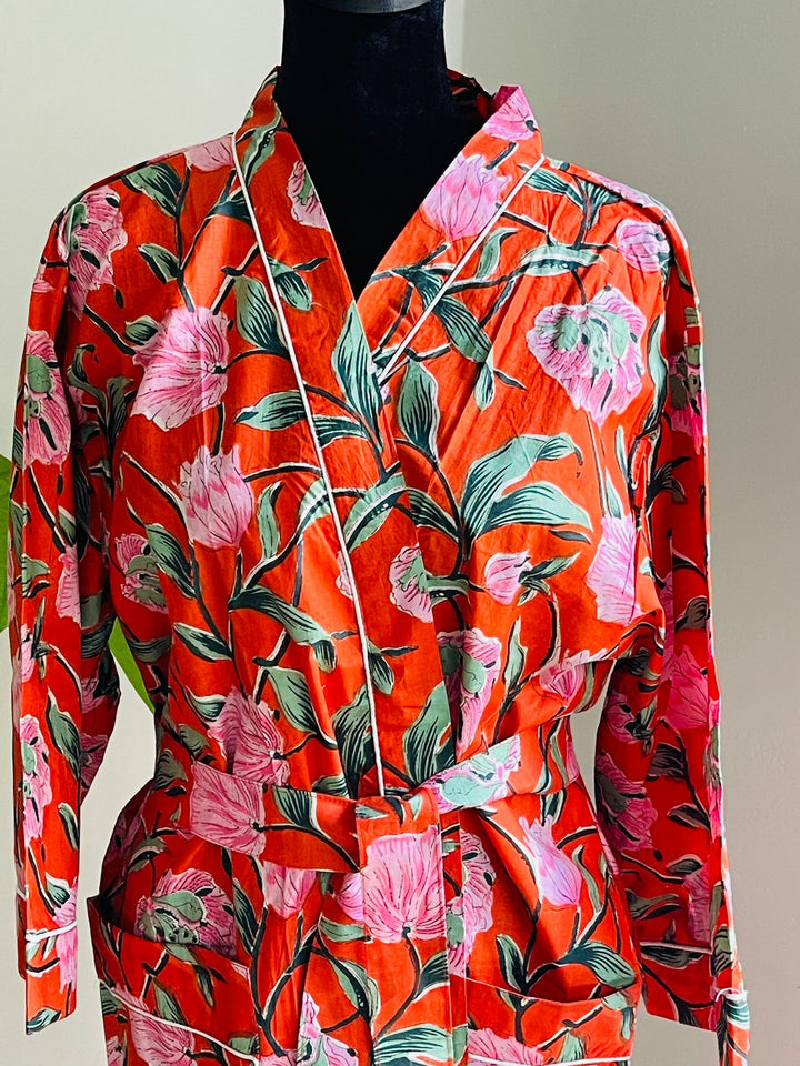 Luxurious Cotton Kimono Robe - Block Print Design