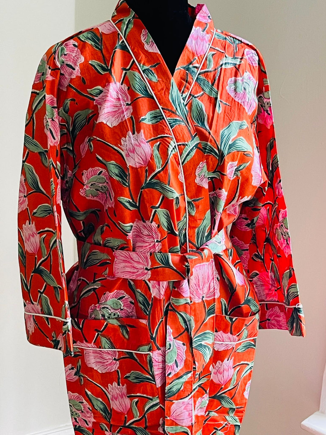 Luxurious Cotton Kimono Robe - Block Print Design