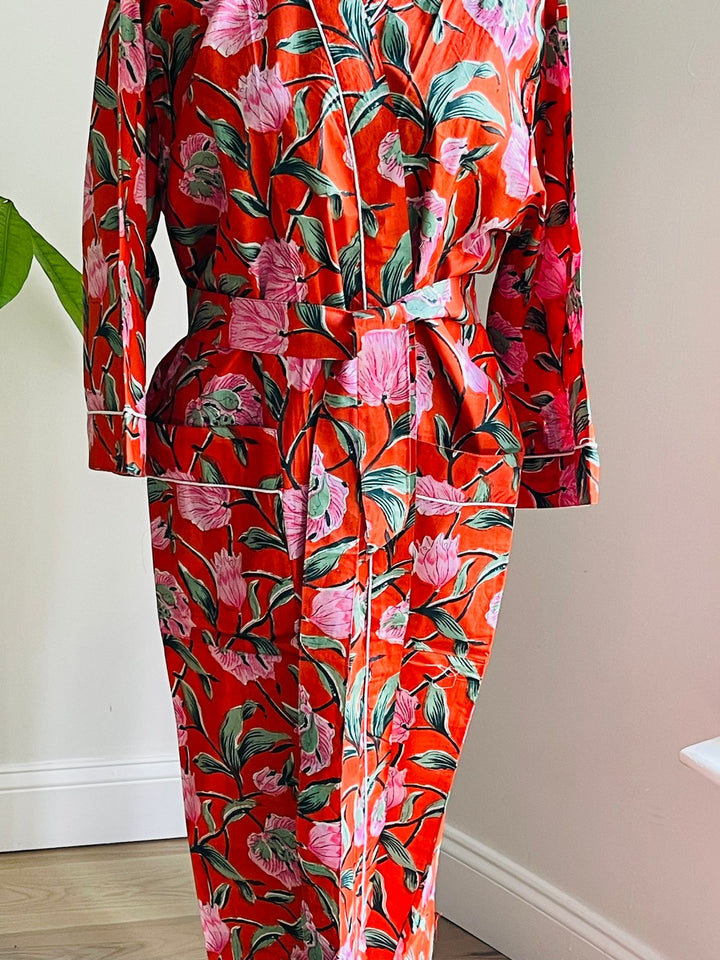 Luxurious Cotton Kimono Robe - Block Print Design