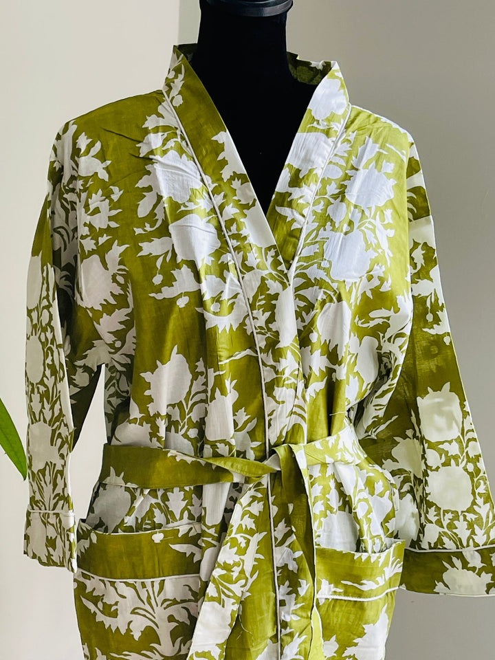 Luxurious Cotton Kimono Robe - Block Print Design