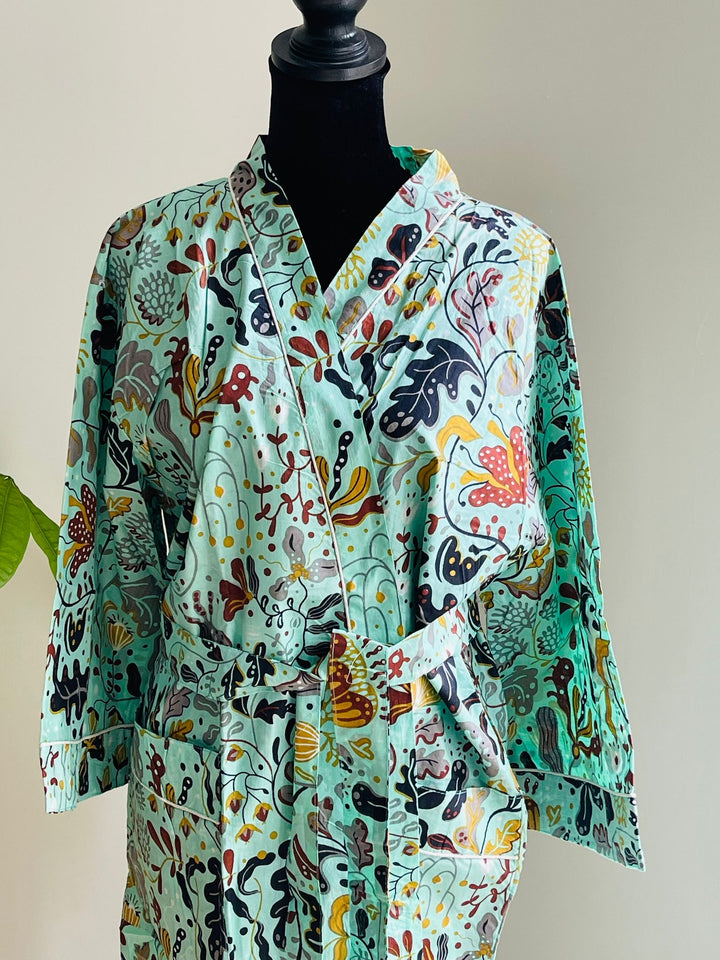 Luxurious Cotton Kimono Robe - Block Print Design