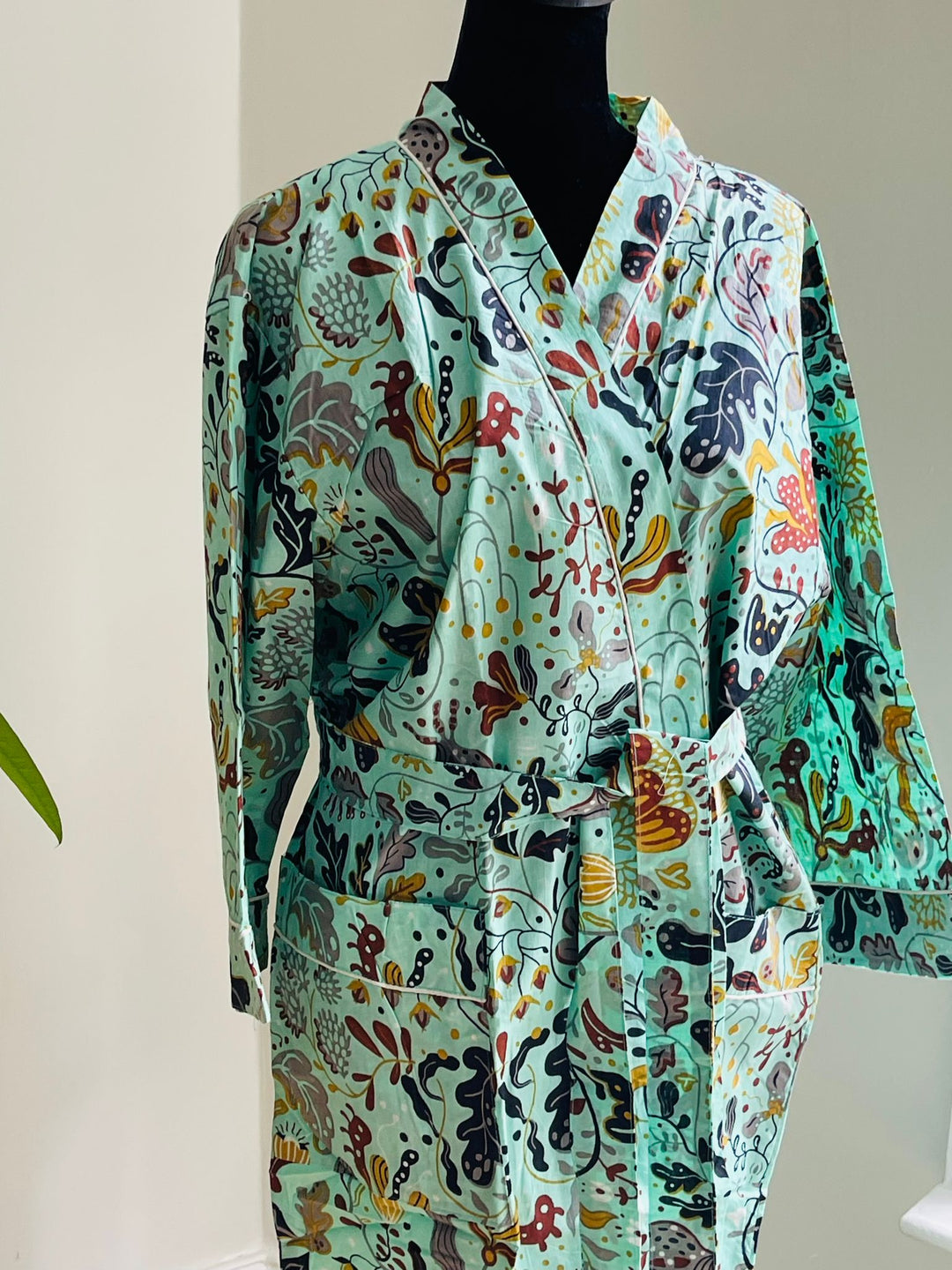 Luxurious Cotton Kimono Robe - Block Print Design