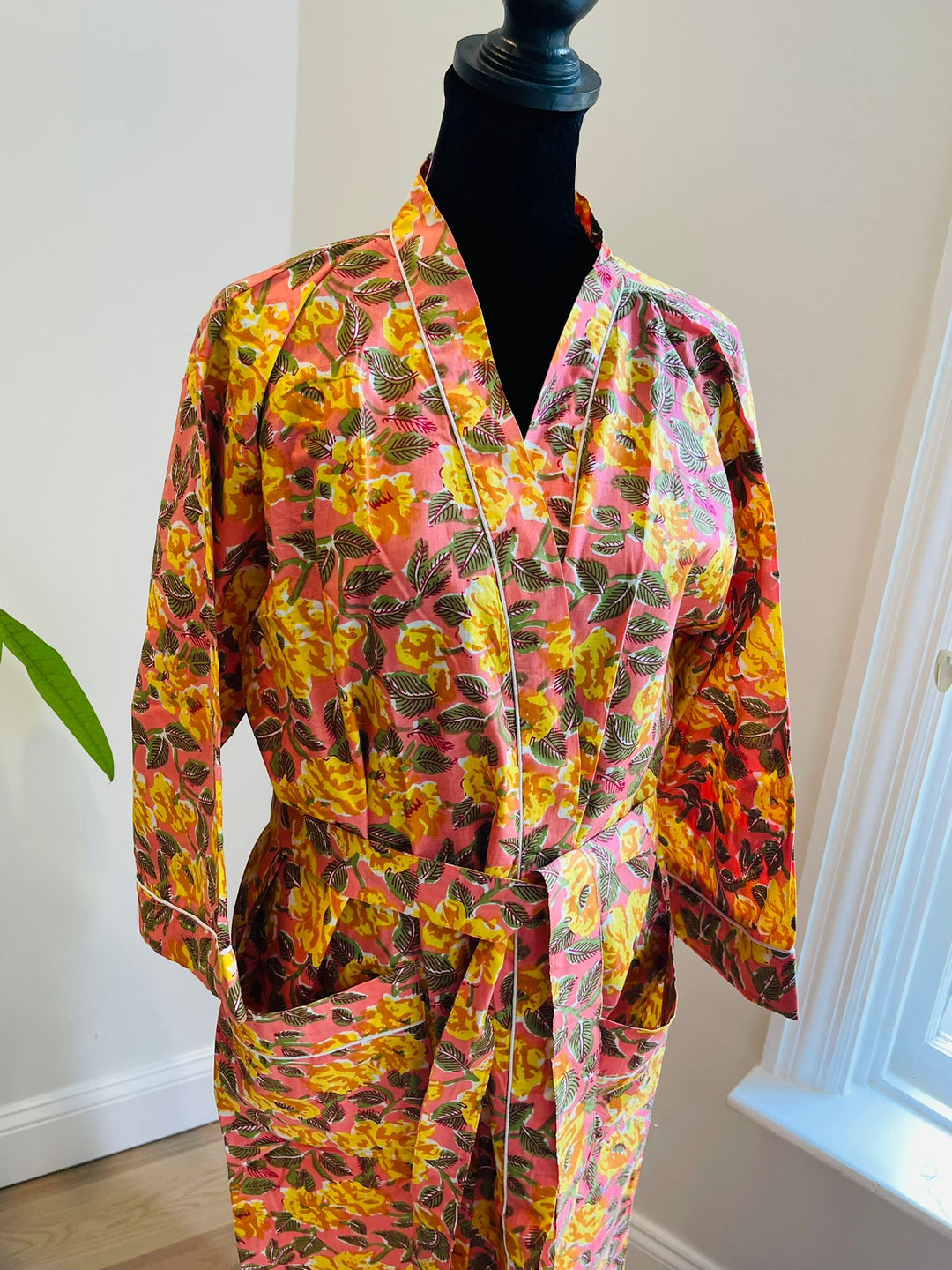 Luxurious Cotton Kimono Robe - Block Print Design