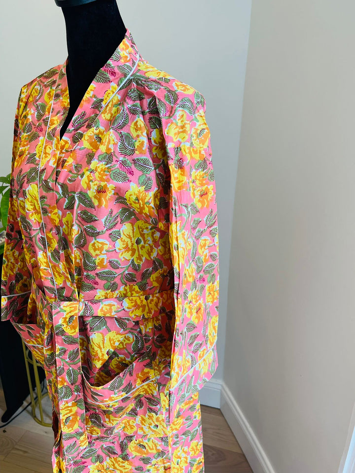 Luxurious Cotton Kimono Robe - Block Print Design