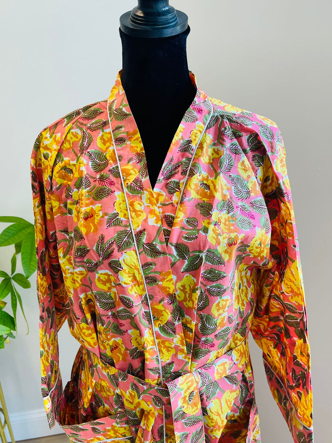 Luxurious Cotton Kimono Robe - Block Print Design