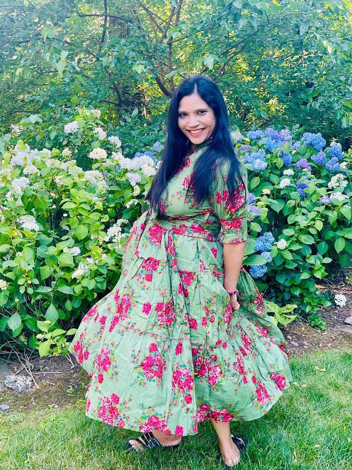 Olive Bloom Midi Dress