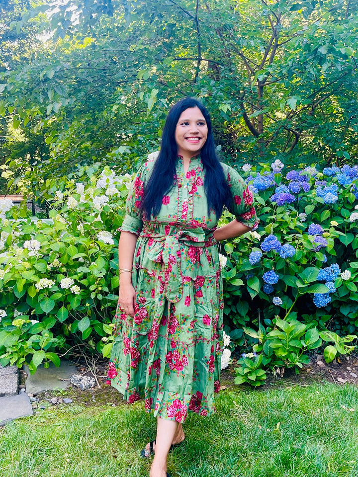 Olive Bloom Midi Dress