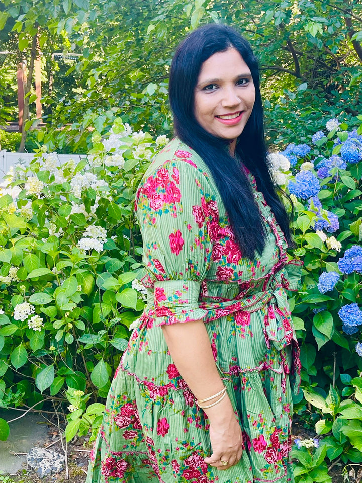 Olive Bloom Midi Dress
