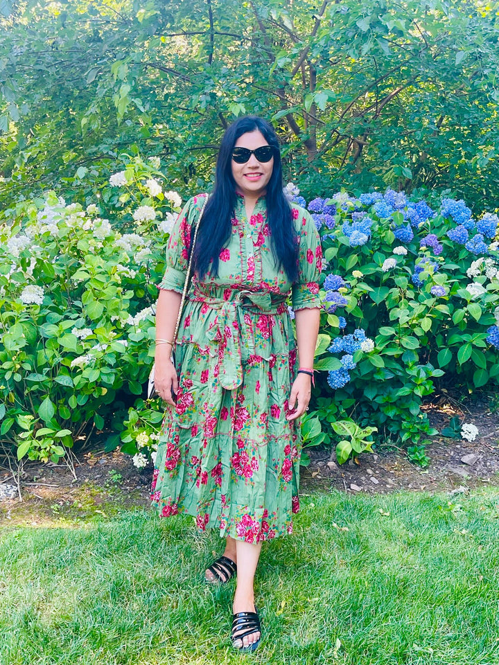 Olive Bloom Midi Dress