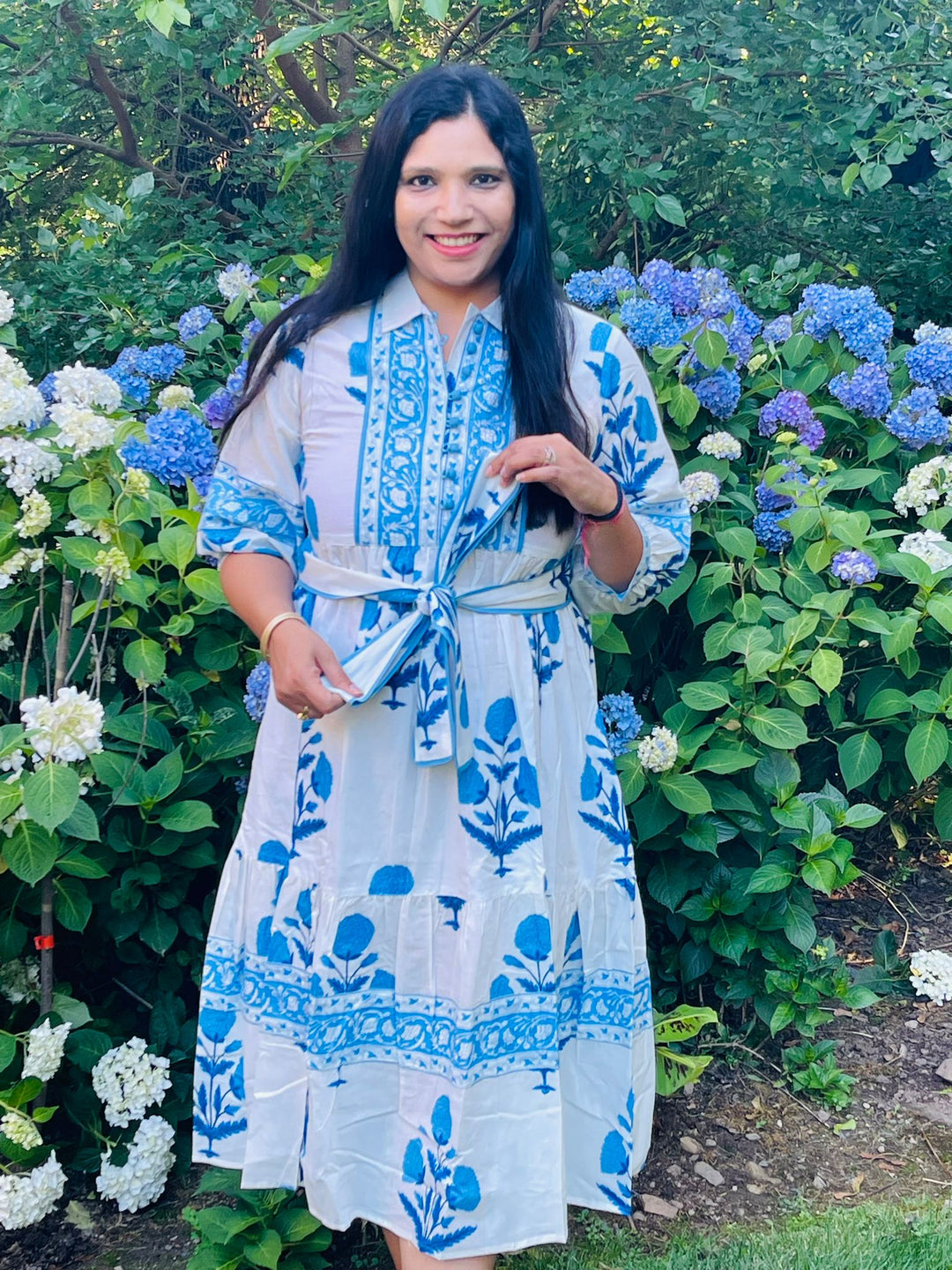 Blue Block Printed Midi Dress
