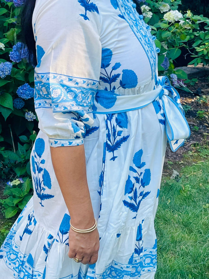 Blue Block Printed Midi Dress
