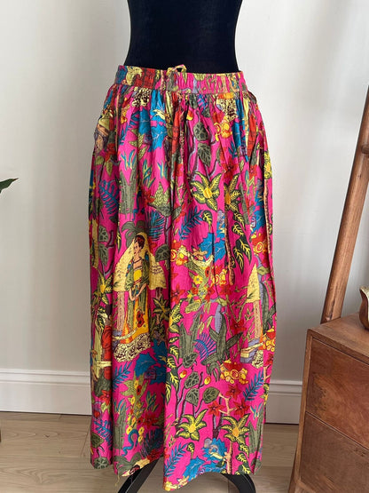 Hand Block Print Blue Frida Kahlo Cotton Skirt