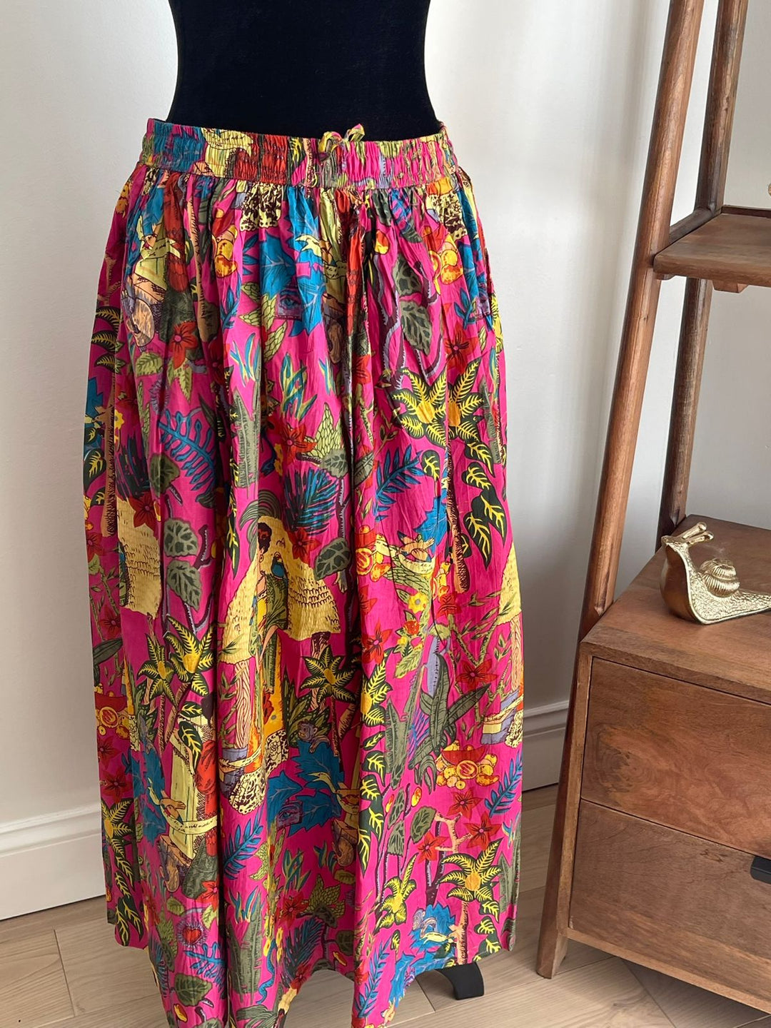 Hand Block Print Pink Frida Kahlo Cotton Skirt