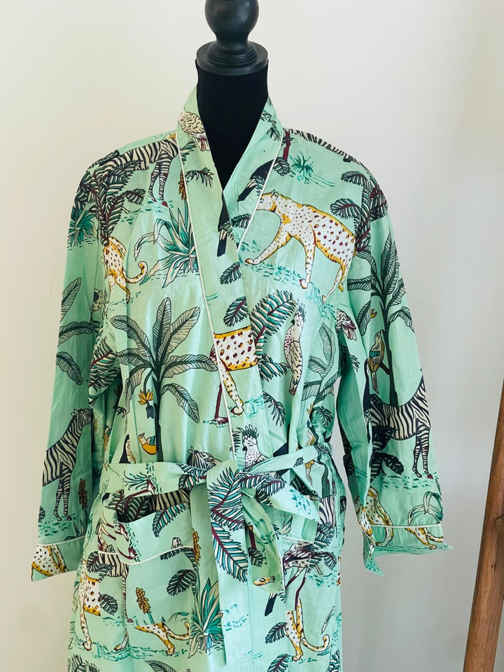 Luxurious Cotton Kimono Robe - Block Print Design