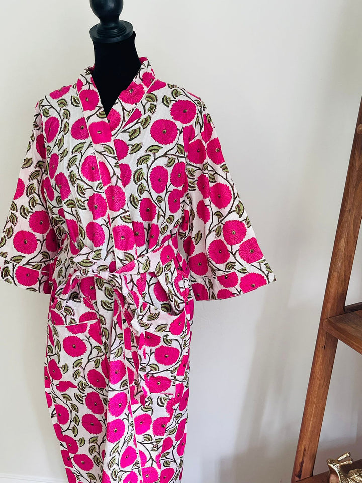 Hand Block Print Cotton Kimono Robe