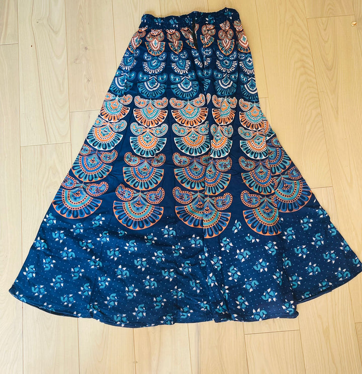 Hand Block Print Blue Cotton Skirt