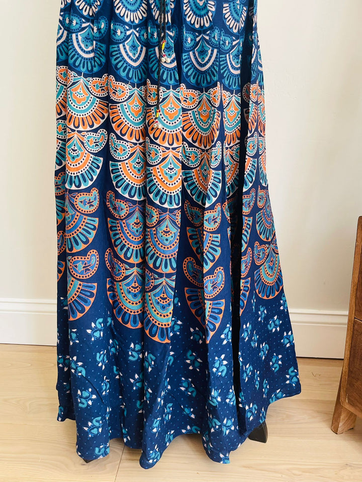 Hand Block Print Blue Cotton Skirt