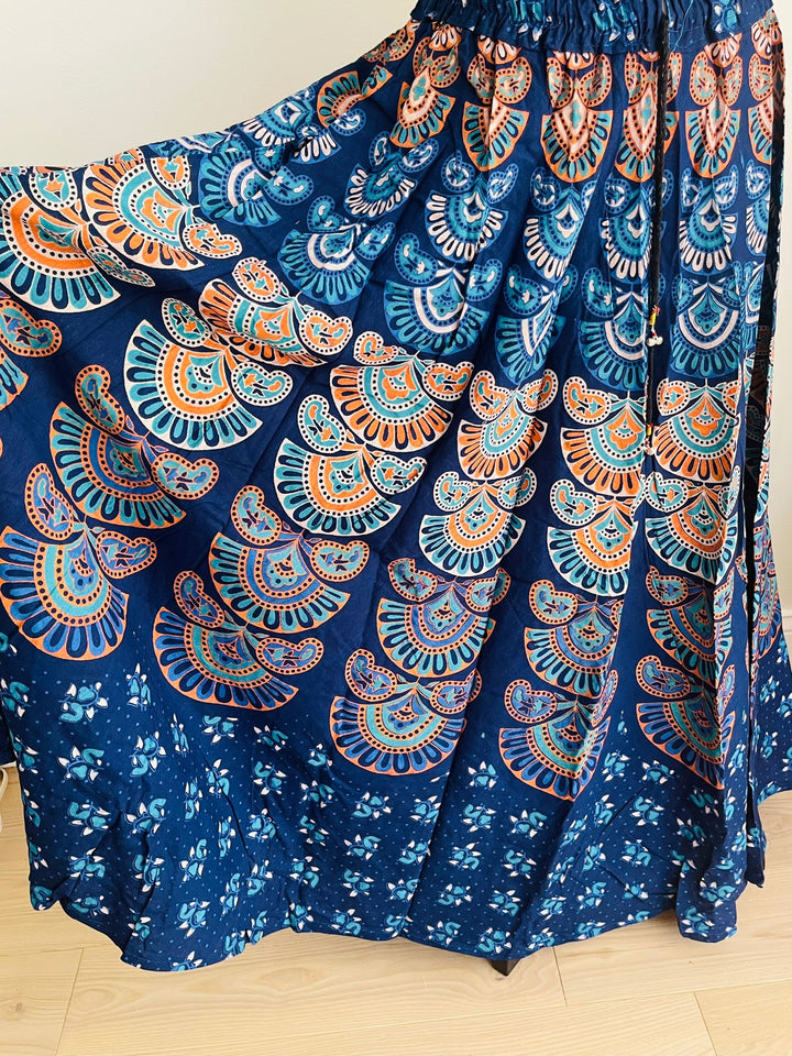 Hand Block Print Blue Cotton Skirt