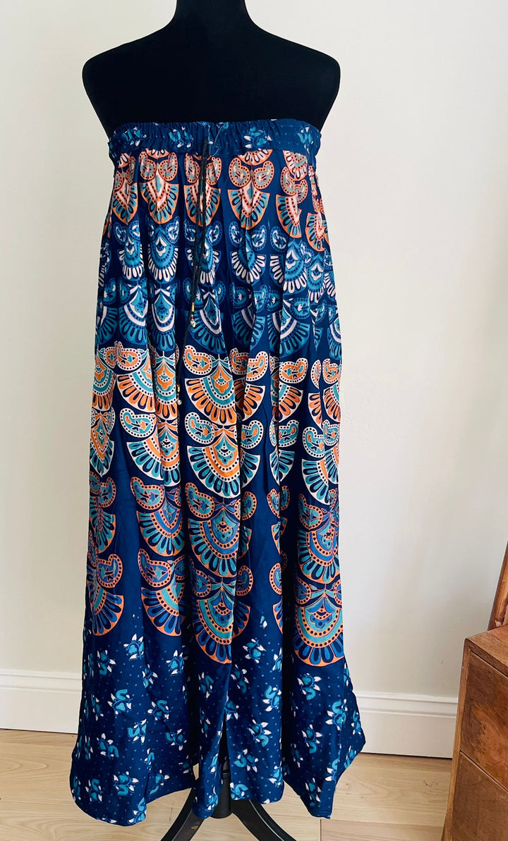 Hand Block Print Blue Cotton Skirt