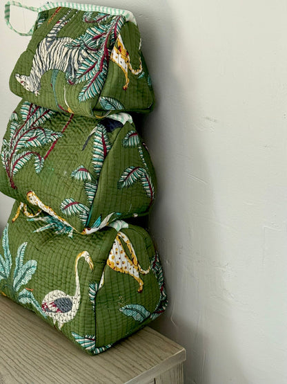 Green Jungle Block Printed Toiletry Bag - Set of 3 