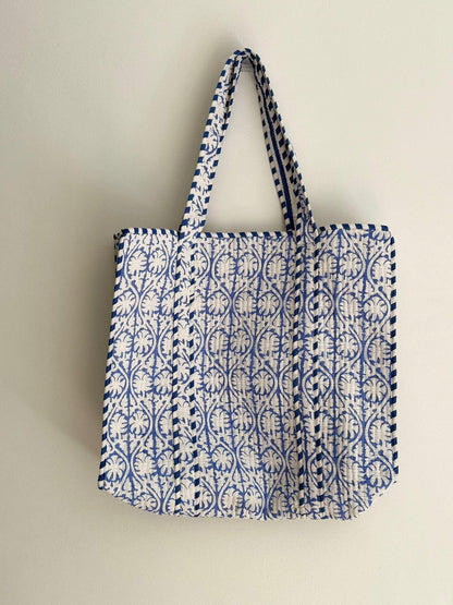 Baby Blue  Block Printed Cotton Tote Bag