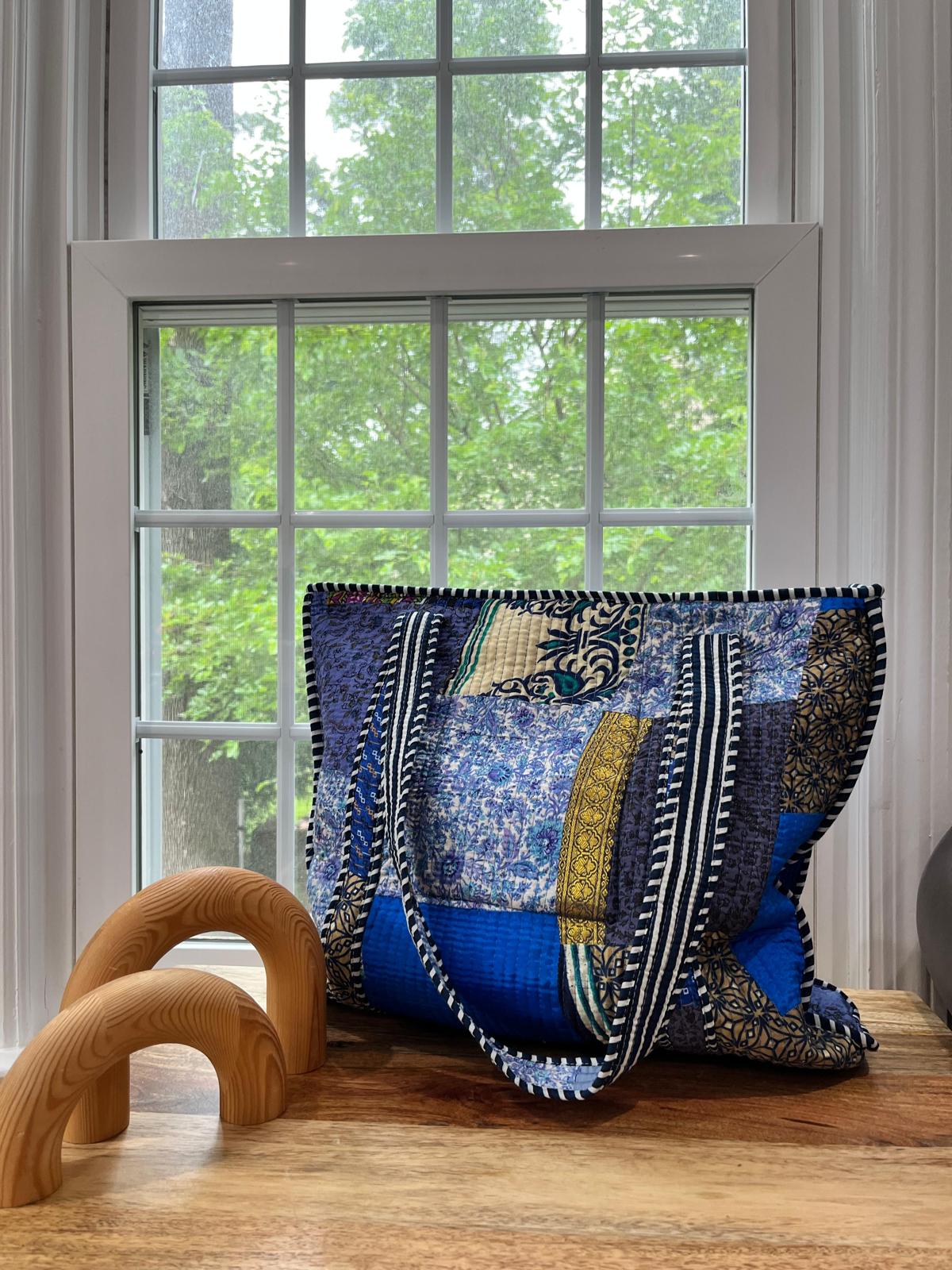 Blue Patchwork Tote Bag