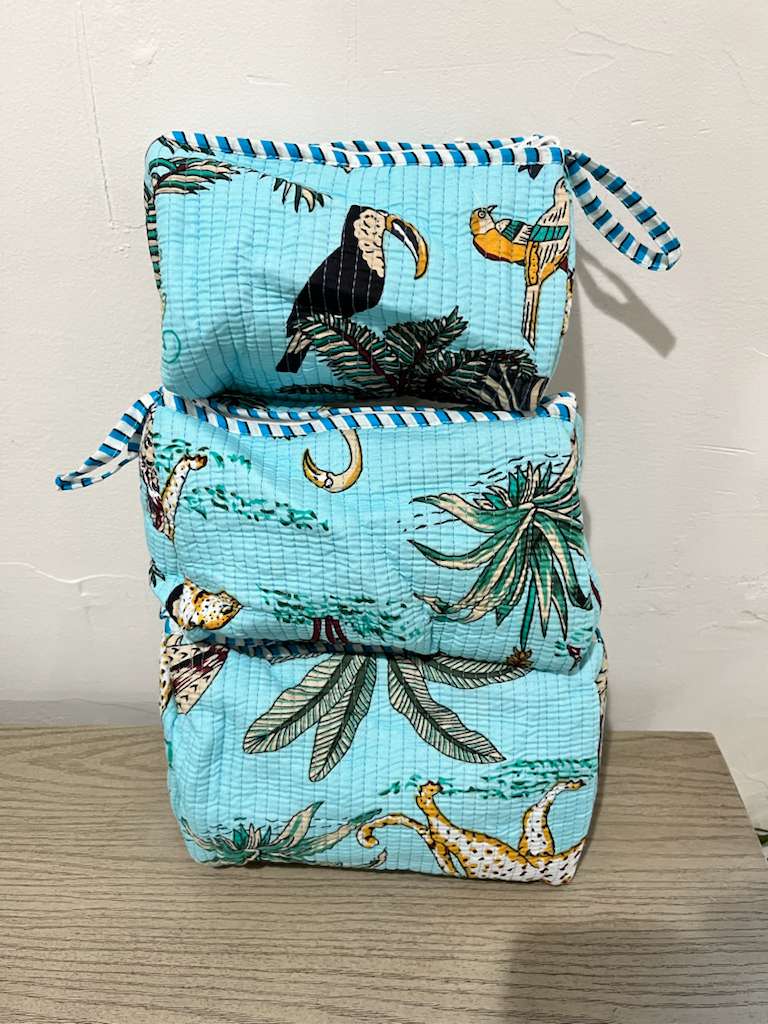 Sky blue Animal Print Toiletry Bag - Set of 3 