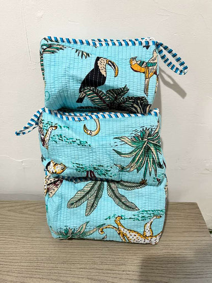 Sky blue Animal Print Toiletry Bag - Set of 3 
