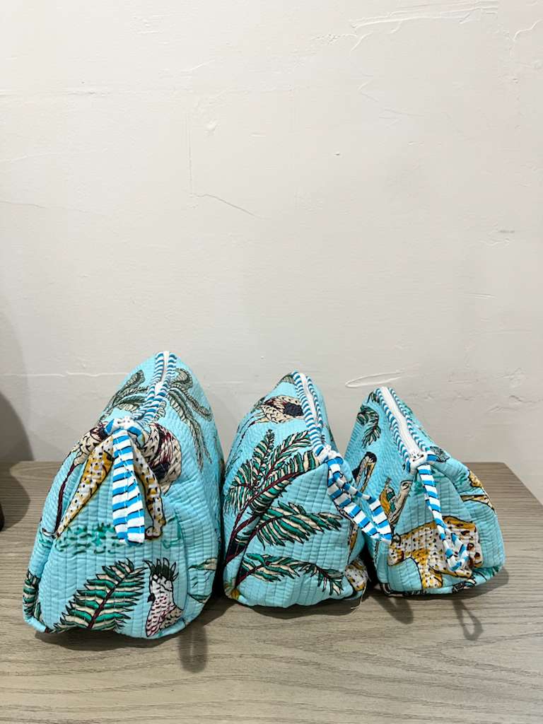 Sky blue Animal Print Toiletry Bag - Set of 3 