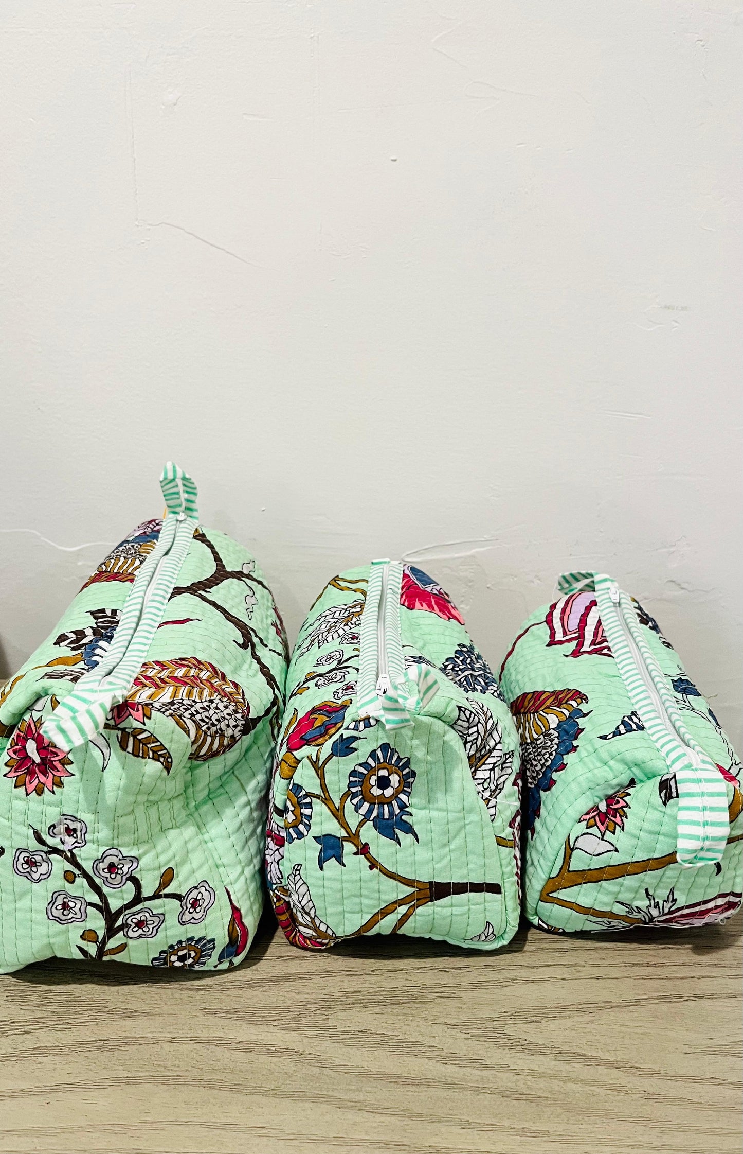 Green Floral Toiletry Bag - Set of 3 