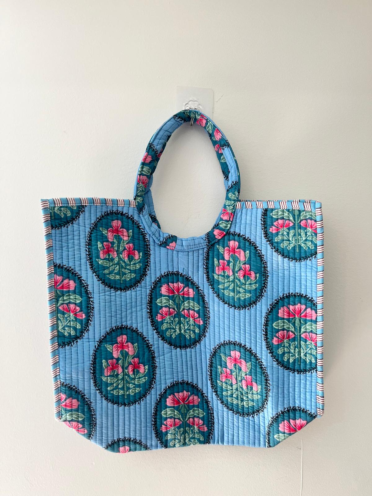Sky Blue Floral Moon Bag