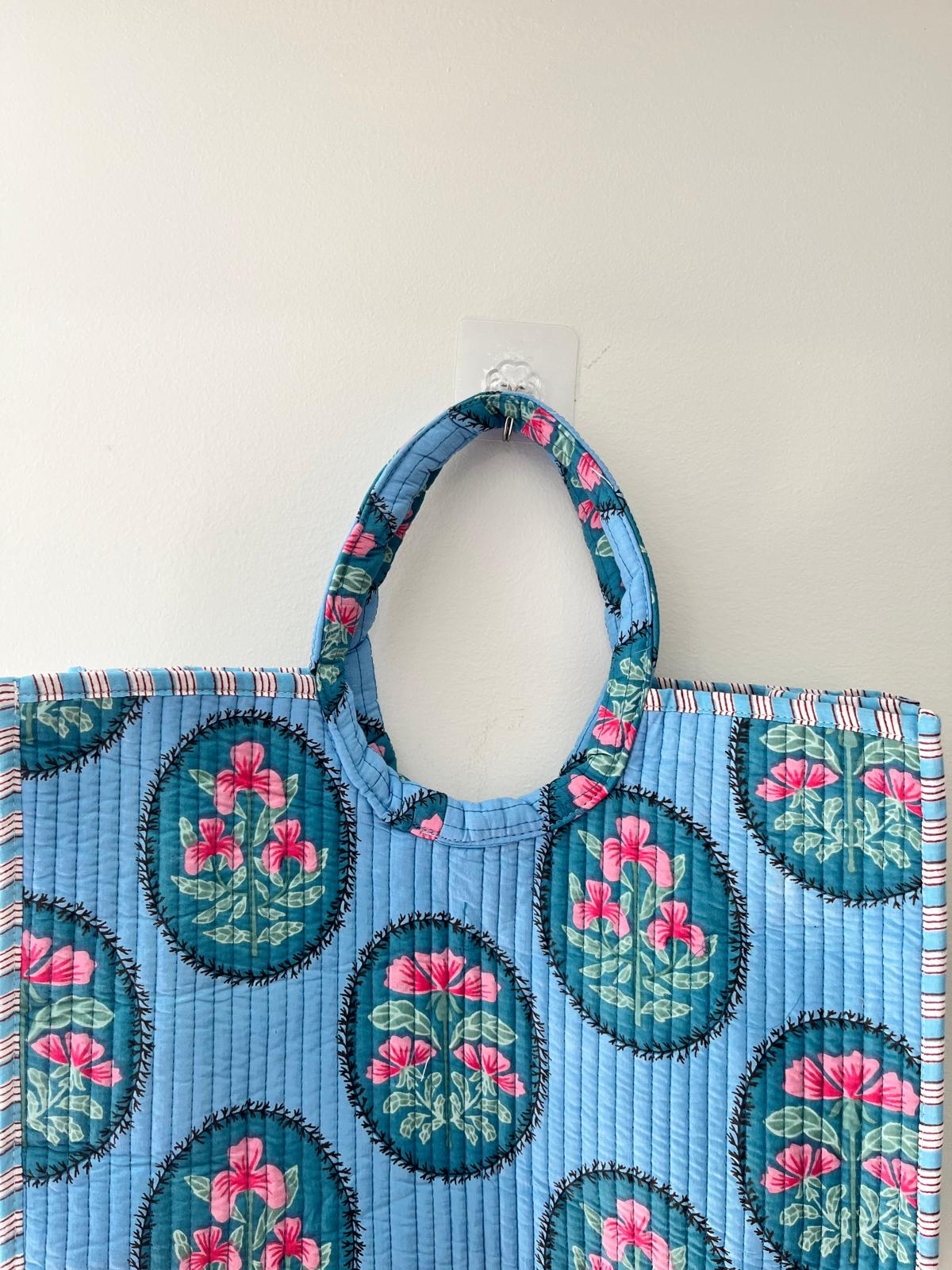Sky Blue Floral Moon Bag