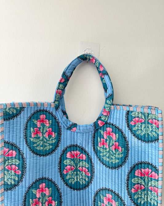 Sky Blue Floral Moon Bag