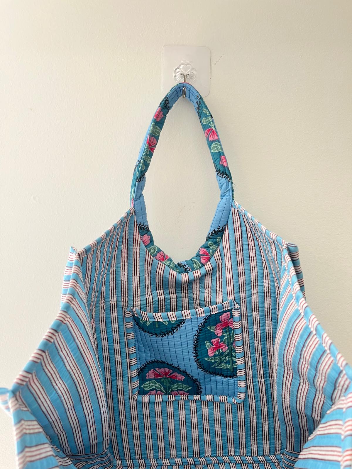 Sky Blue Floral Moon Bag