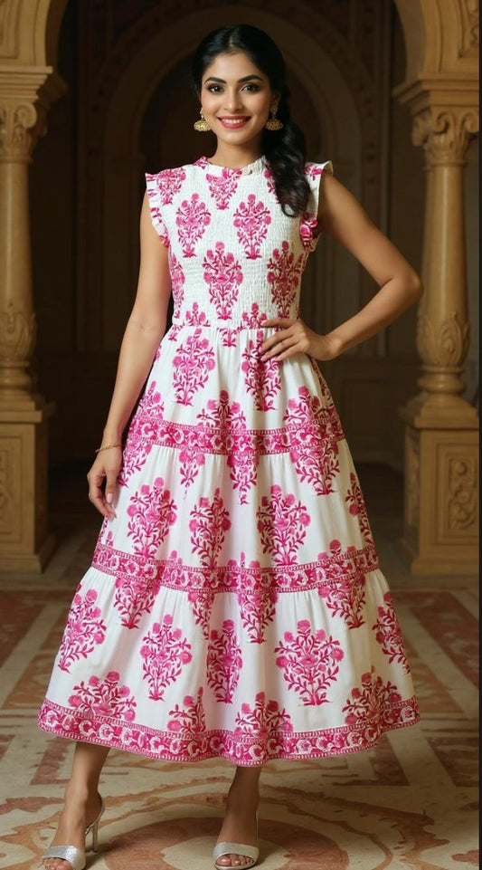 Gulabi Chhap Midi Dress