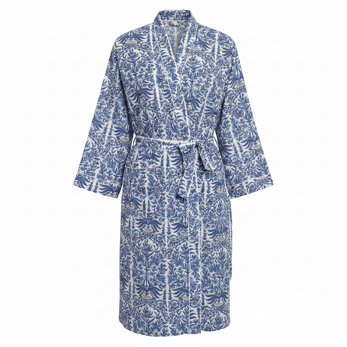 Blue Floral Print Cotton Robe