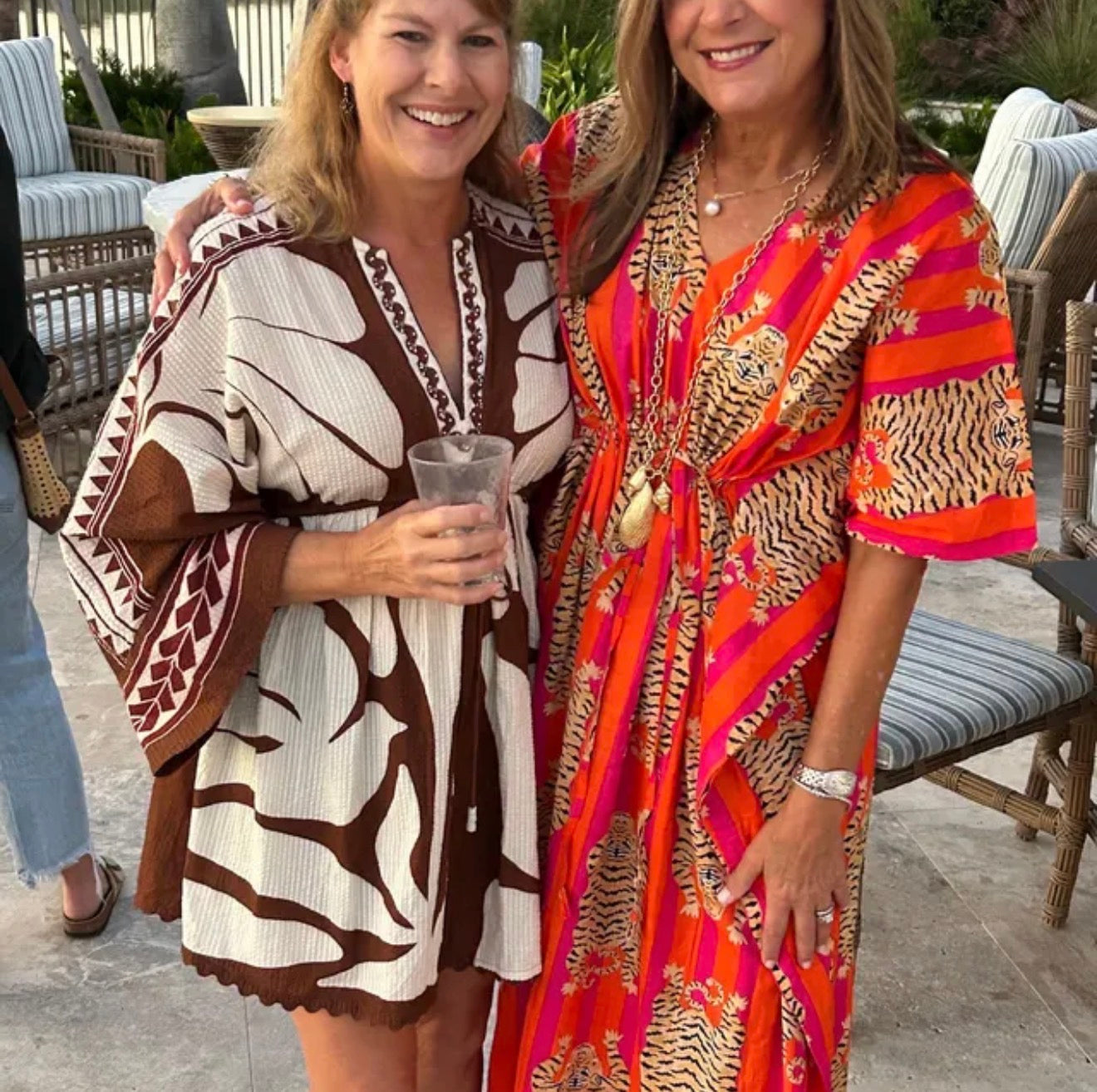 Orange Block Printed Cotton Kaftan