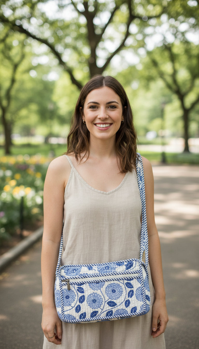 BLUE FLORAL SLING BAG