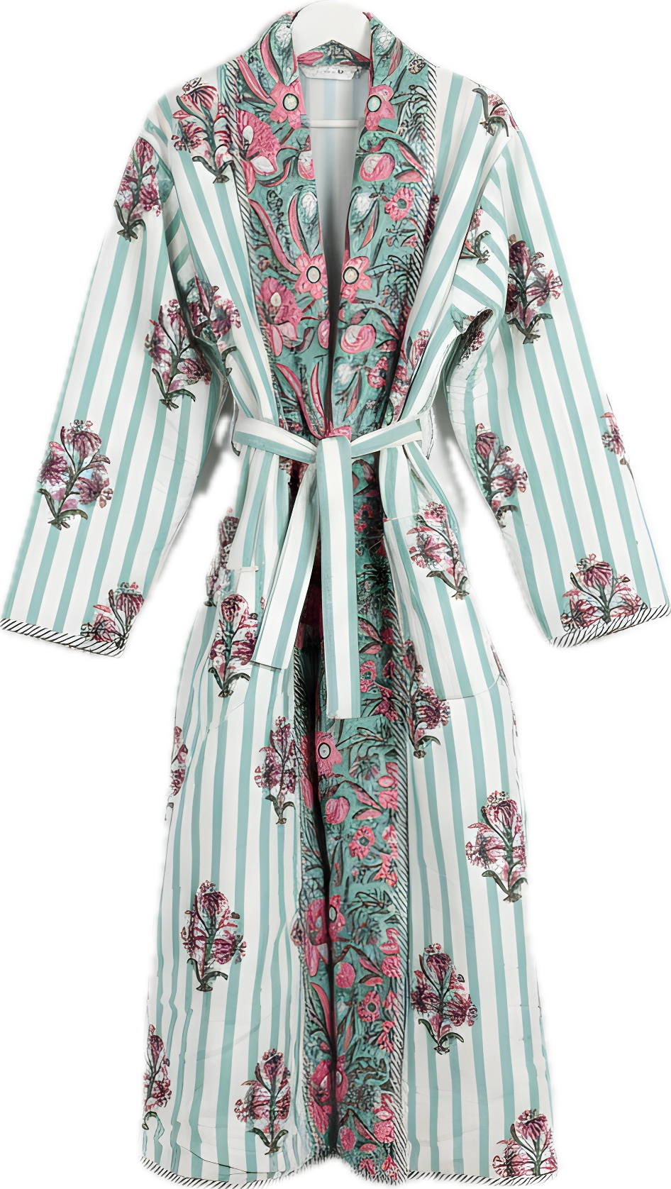 GREEN FLORAL HAND BLOCK PRINT ROBE