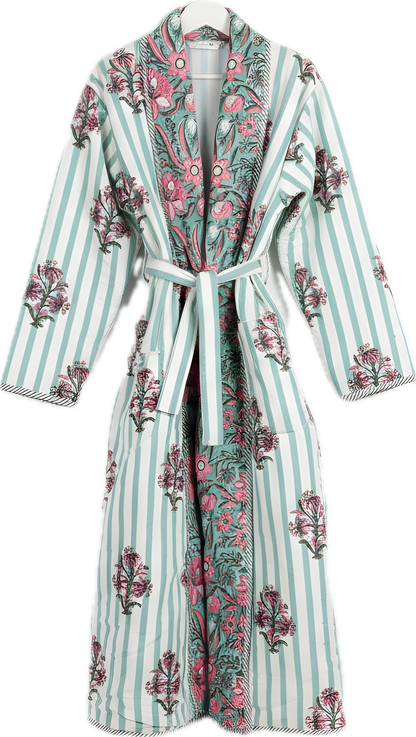 GREEN FLORAL HAND BLOCK PRINT ROBE