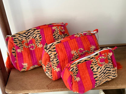 Orange Block Printed Toiletry Bag - Set of 3