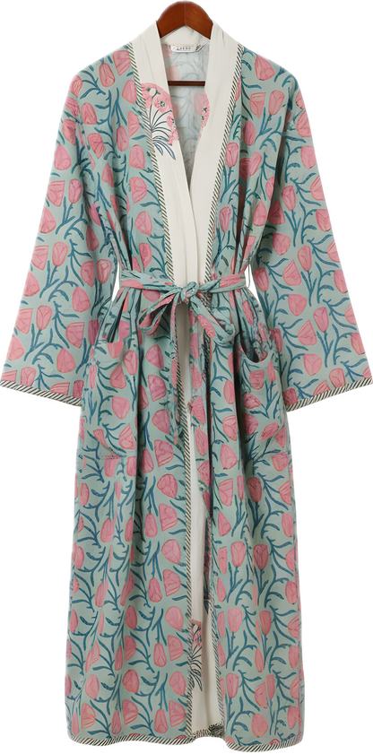 Green Vintage Block Print Robe