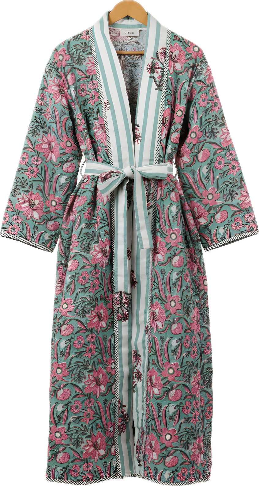 GREEN FLORAL HAND BLOCK PRINT ROBE