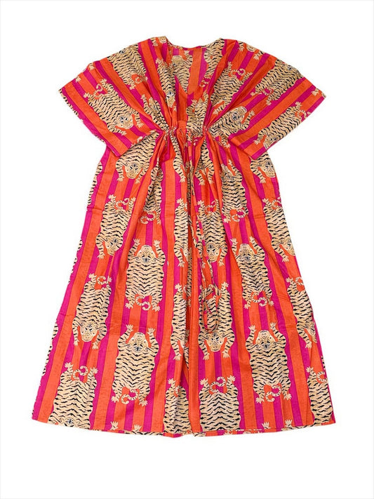 Hand-Block Tiger Printed Cotton Kaftan